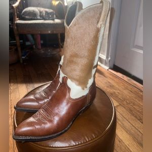 Vintage 90s Code west brown leather cowhide fur cowboy boots